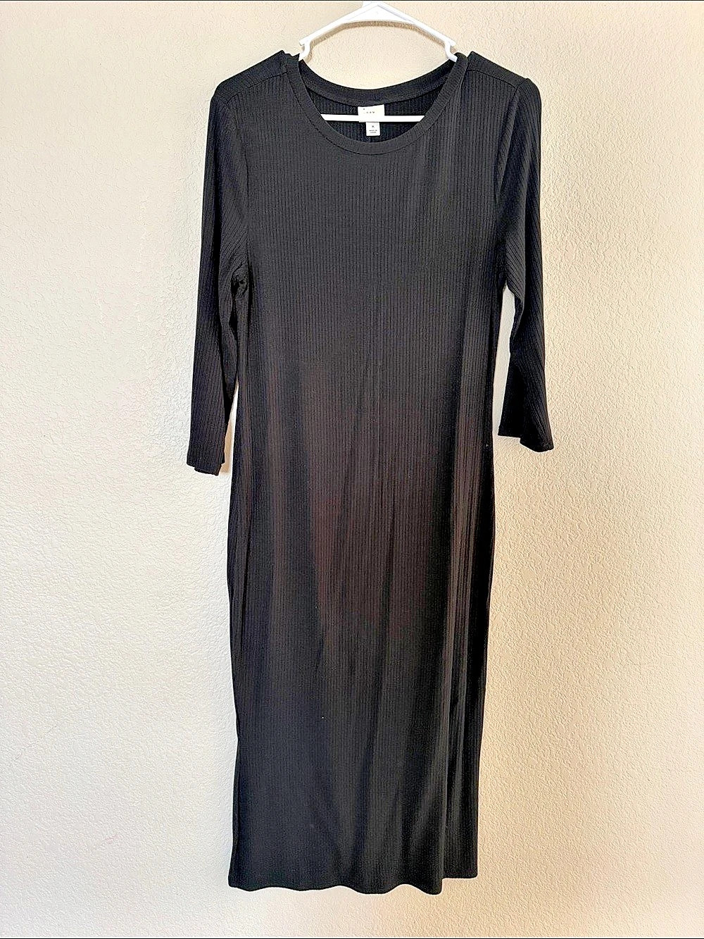a.new.day Women's Long Sleeve Ribbed Midi Dress Black Size Medium